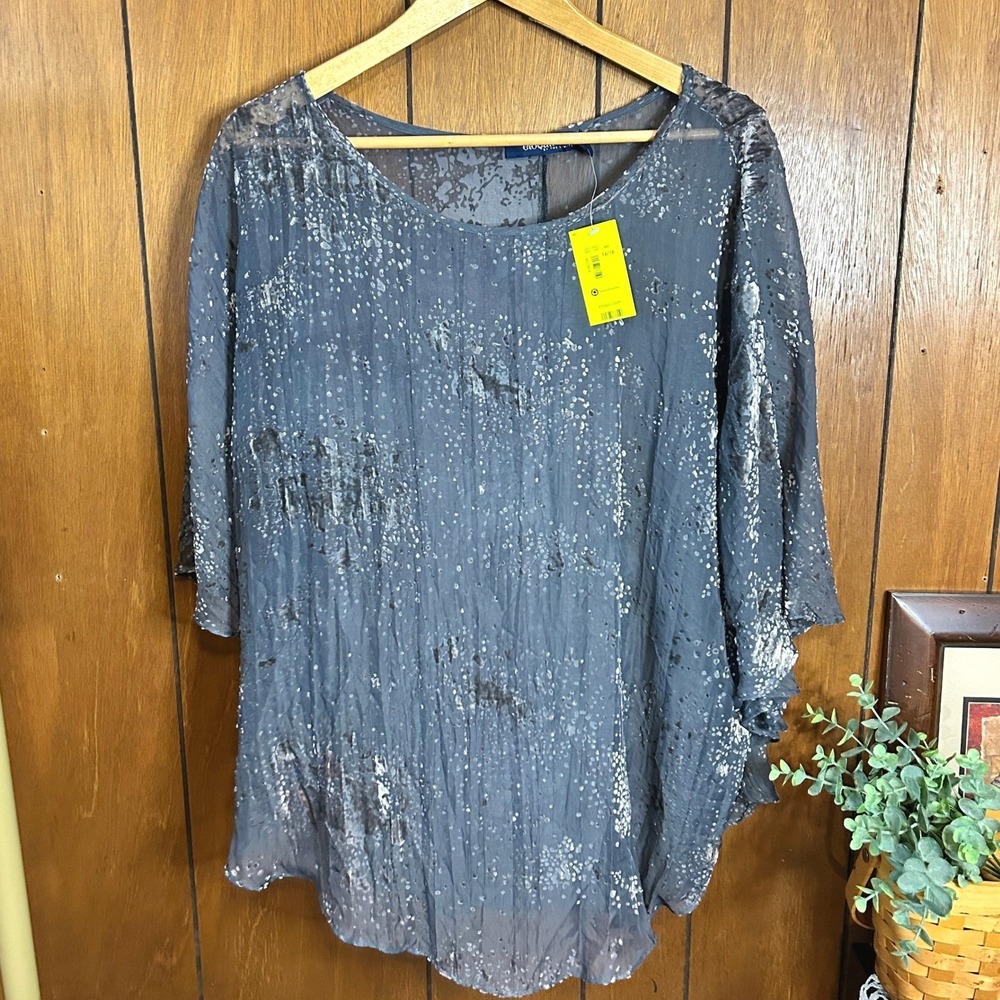 Eloquii The Limited Gray Sheer Overlay Top Women's Plus Size 14/16 NWT